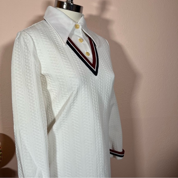 Vintage 1960 70 White Cable knit Long Sleeve Retro Tennis Prep Dress - Picture 4 of 17